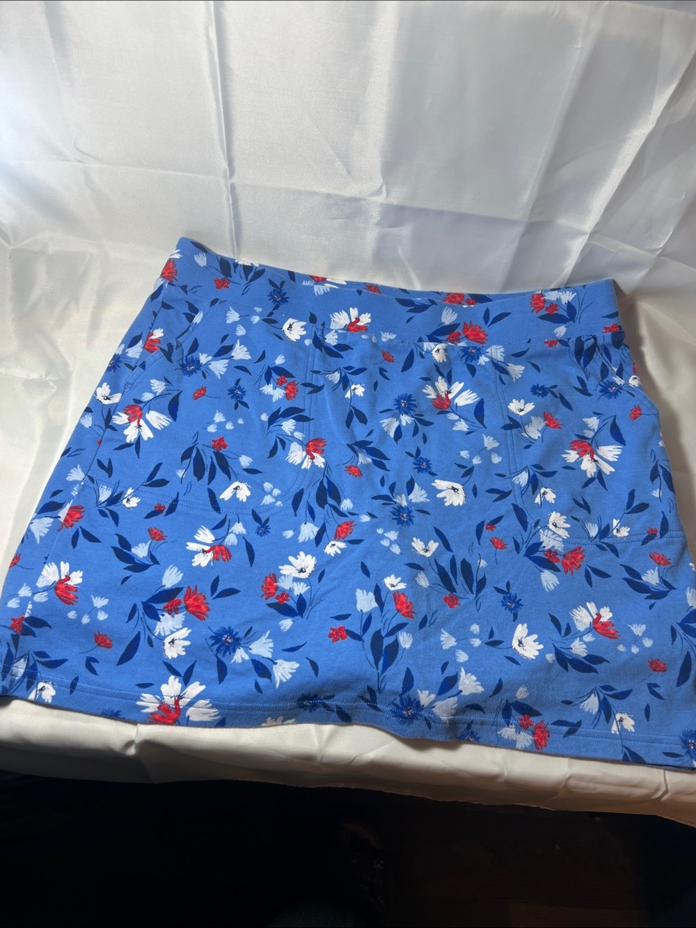 croft & barrow Blue Floral Elastic-Waist Skirt